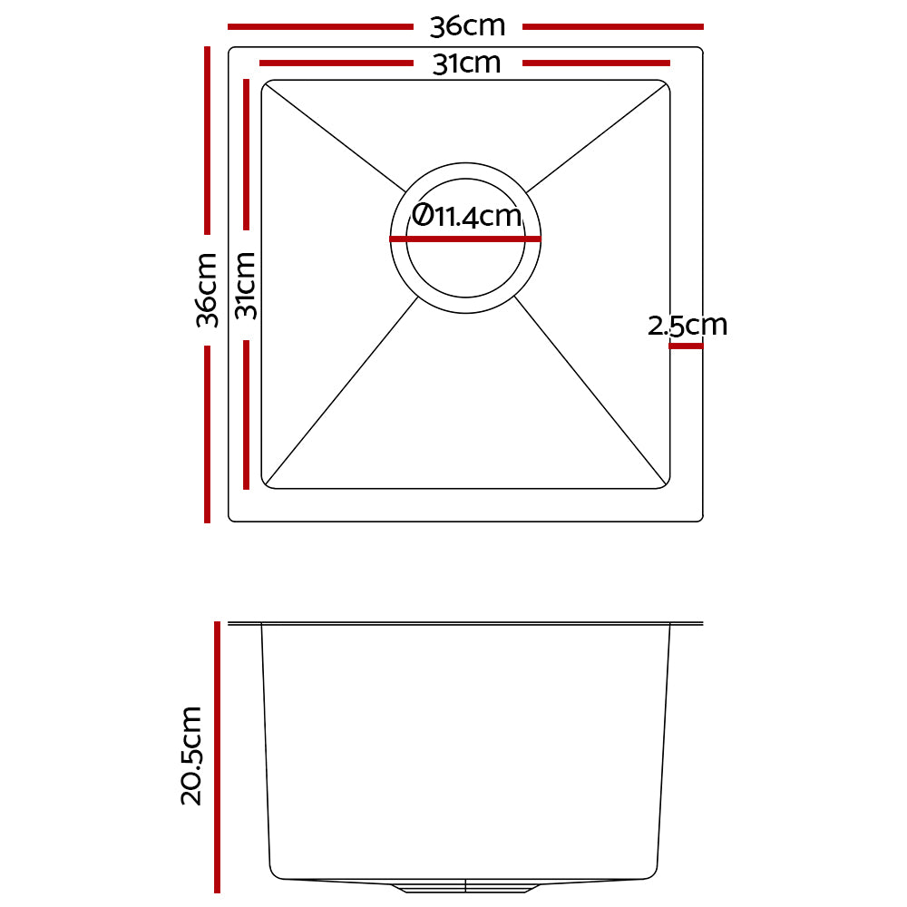 NNEDSZ Stainless Steel Kitchen Sink 360X360MM Under/Topmount Sinks Laundry Bowl Silver-1