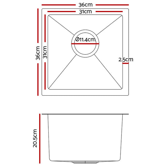 NNEDSZ Stainless Steel Kitchen Sink 360X360MM Under/Topmount Sinks Laundry Bowl Silver-1