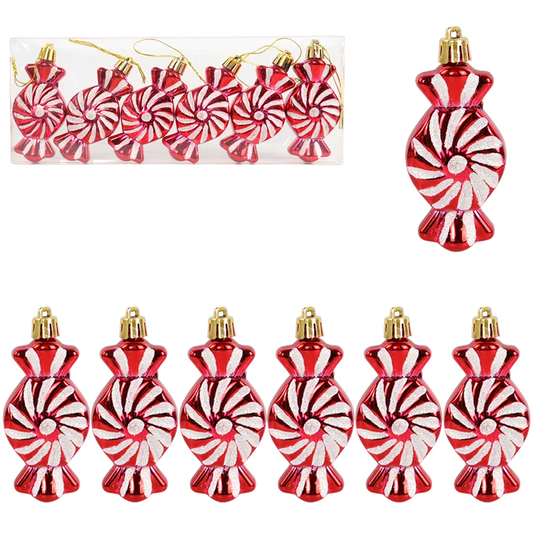 Sparkling 6-Piece Christmas Lollipop Candy Cane Pendant Ornaments Set-0