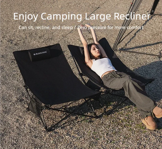 Camping Folding Recliner Chair with Cotton Pillow Black-1