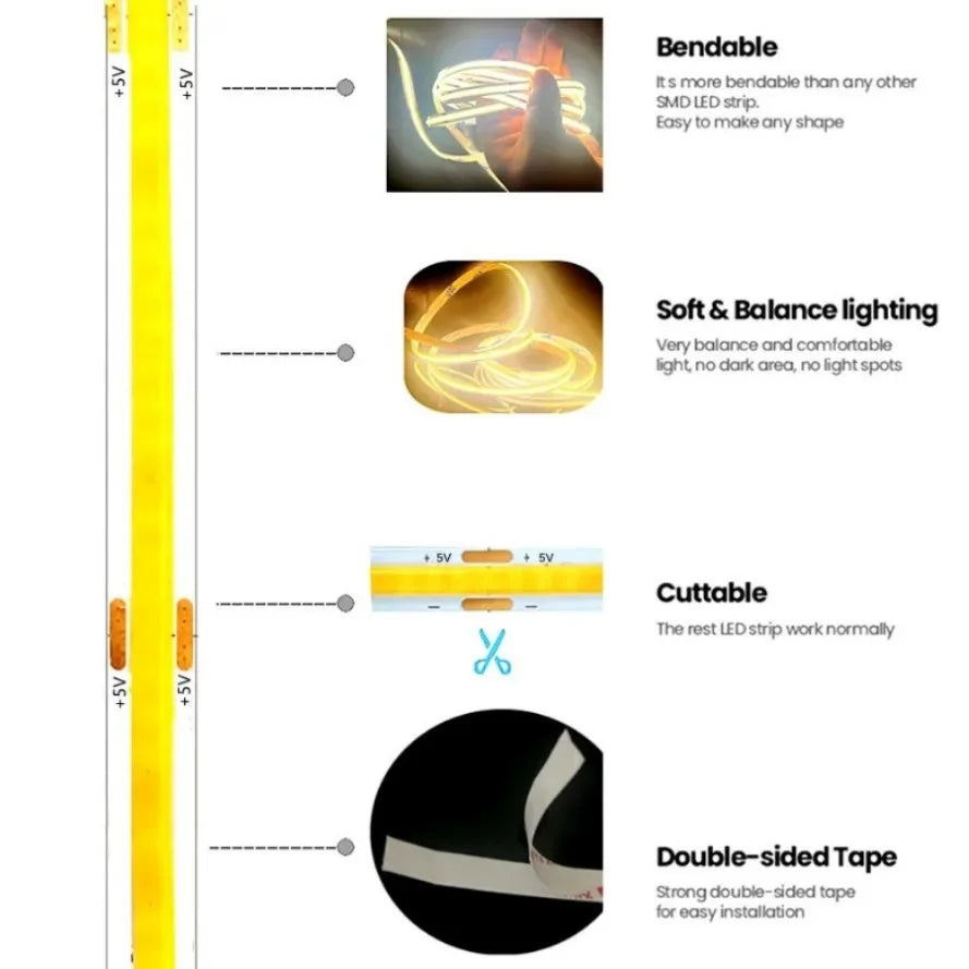 USB-Powered High-Density COB LED Light Strip-3
