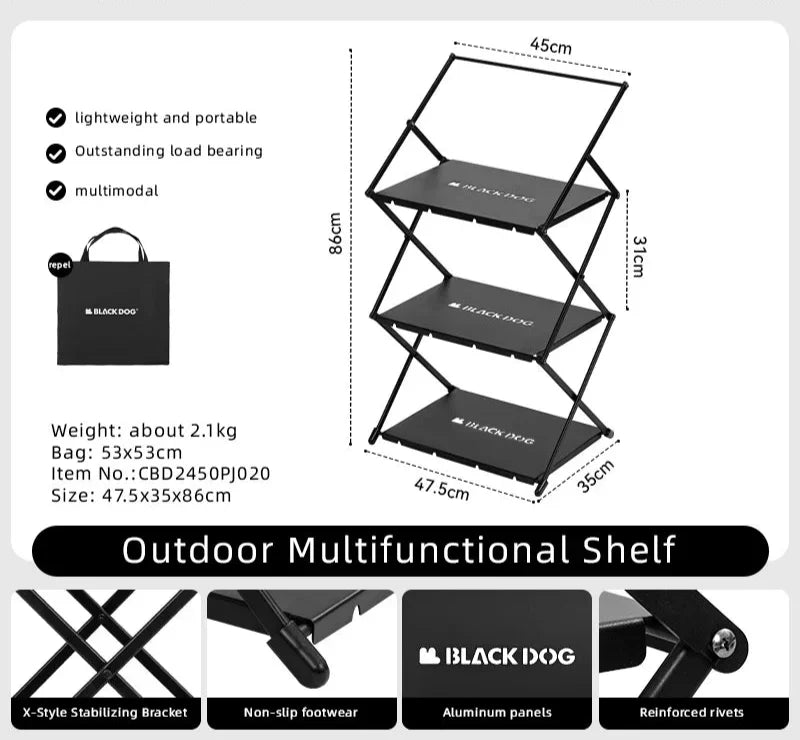 Camping Foldable Storage Organizer Rack Black-1