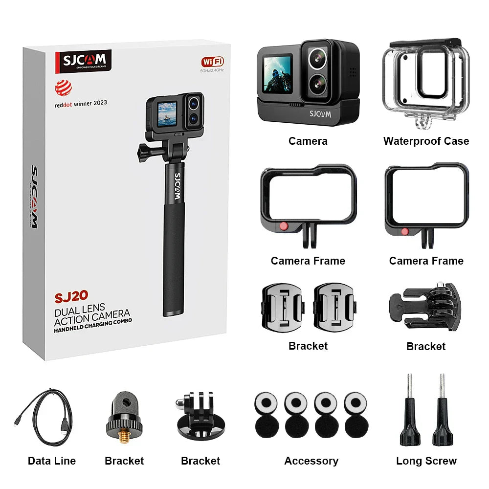 4K Dual-Lens Action Camera Power Stick Included Black-1