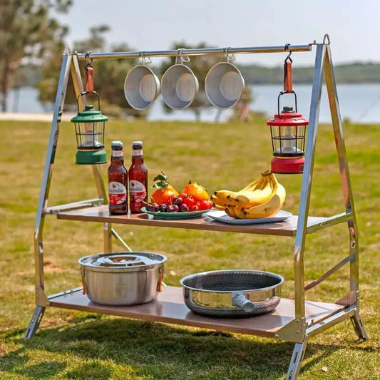 Portable Folding Outdoor Camping Storage Shelf 304 Stainless Steel Silver-1