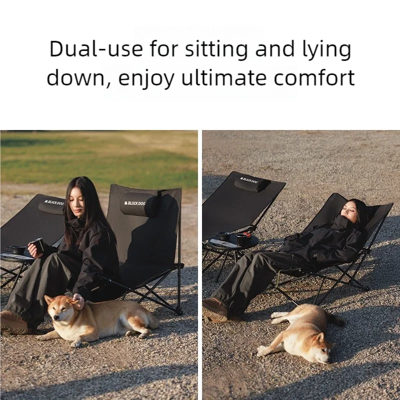 Camping Folding Recliner Chair with Cotton Pillow Black-2