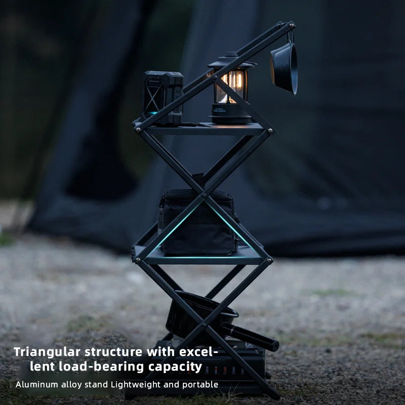 Camping Foldable Storage Organizer Rack Black-4