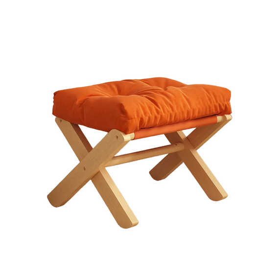 Foldable Beech Wooden Foot Stool with Soft Cushion - Orange-0