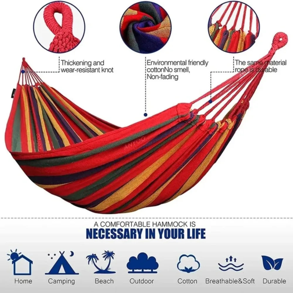 Single Wide Canvas Hammock Portable Outdoor Swing-2