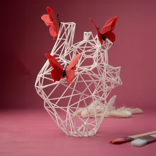 White Heart Sculpture with Red Butterflies – Art Collaboration -  Romantic Home Decor - “U Can Give Me Butterflies”-0