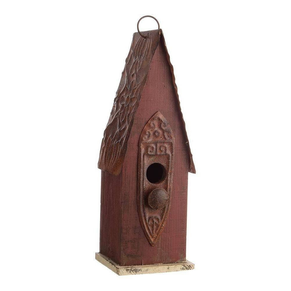 Outdoor Garden Rustic Brown Solid Wood and Iron Bird House-2