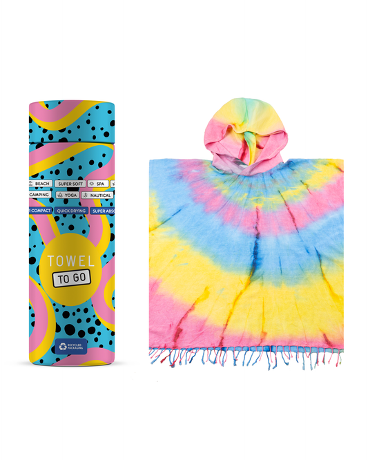 Tie Dye Hooded Beach Poncho with Recycled Gift Box, Pink, Green-1