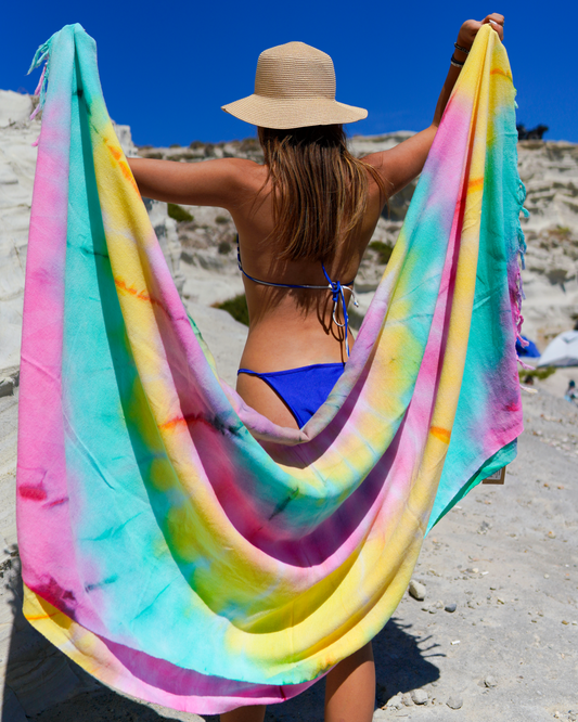 Tie Dye XXL Beach Towel with Recycled Gift Box, Pink, Green-1