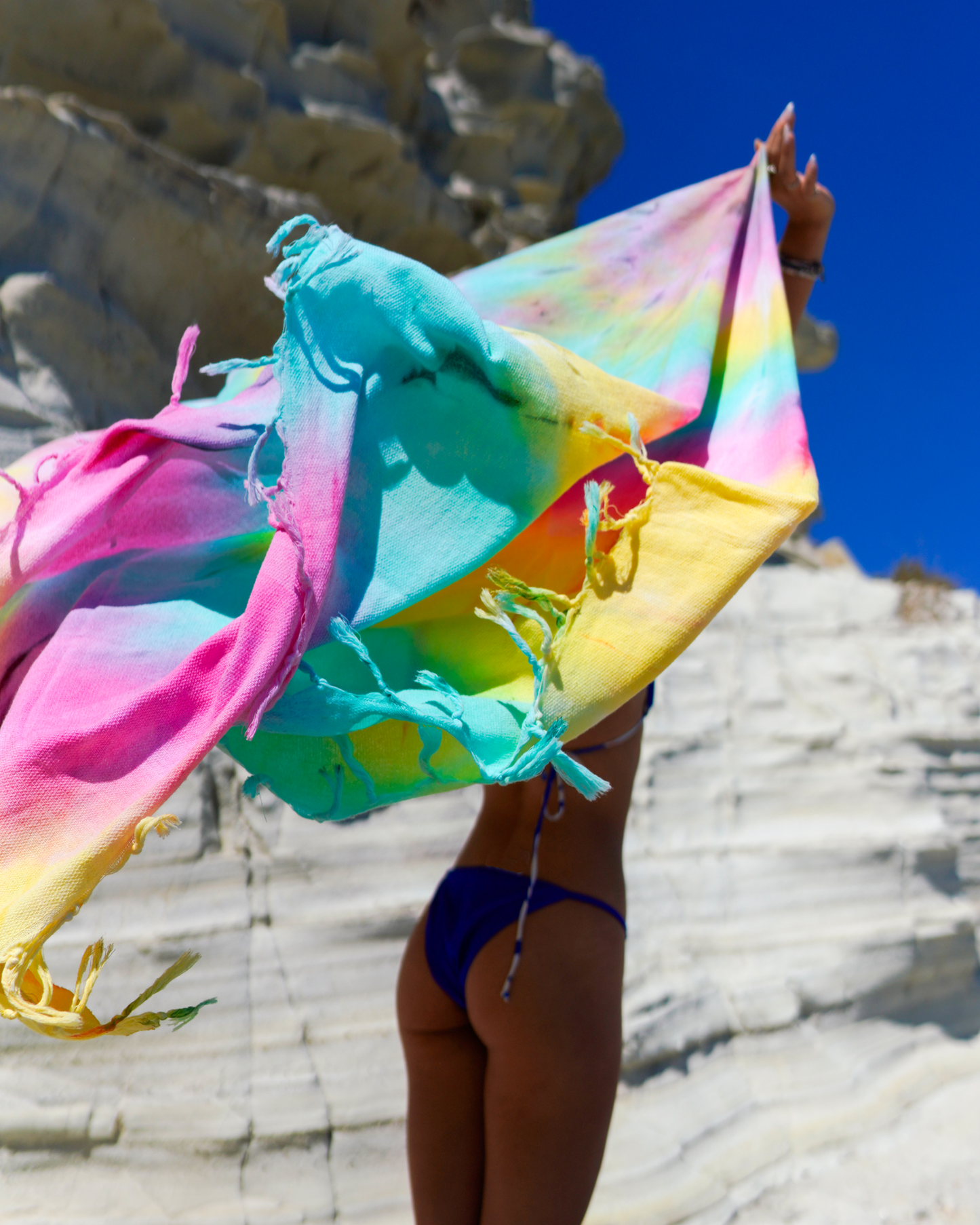 Tie Dye XXL Beach Towel with Recycled Gift Box, Pink, Green-2