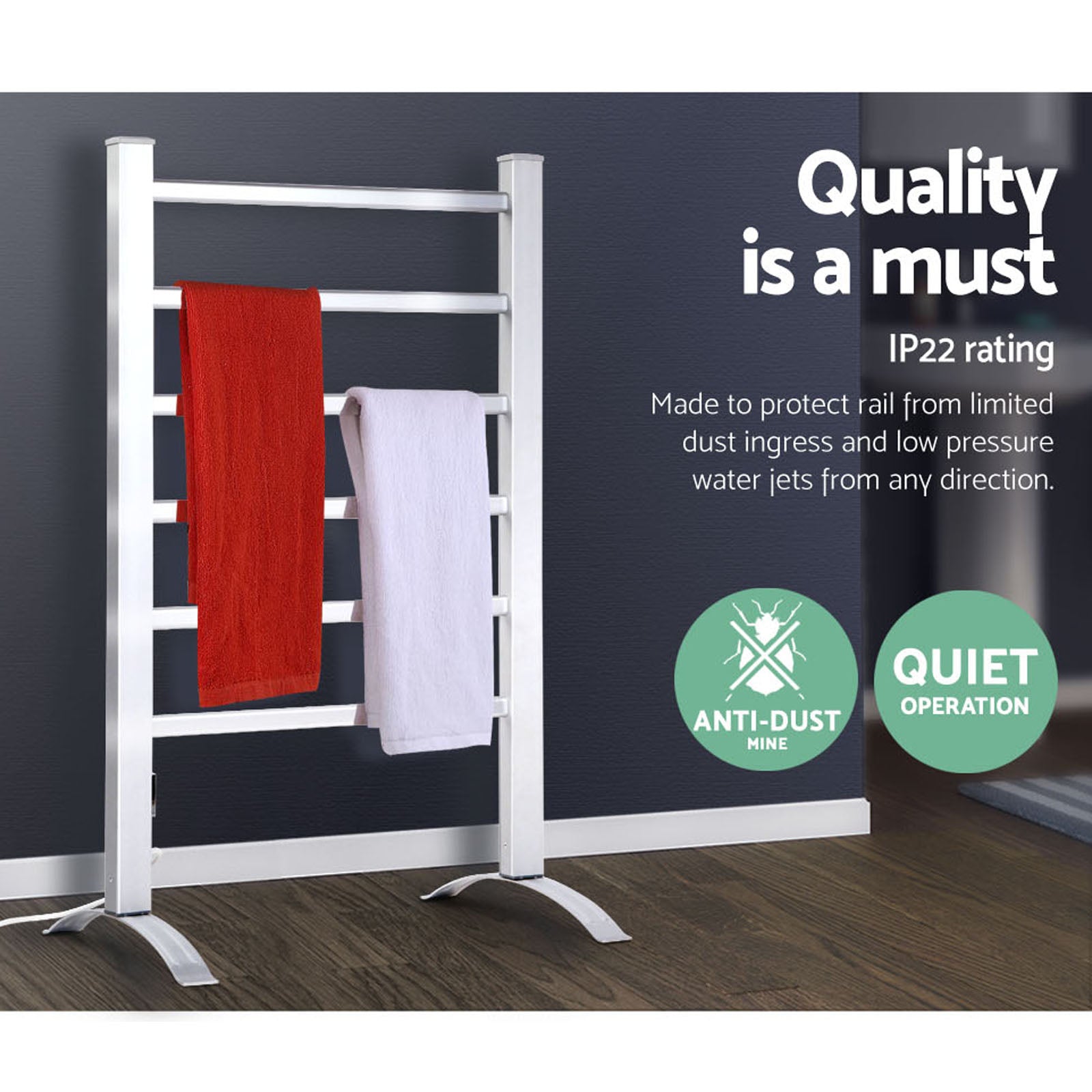 NNEDSZ Electric Heated Towel Rail Rails Warmer Rack Aluminium Bar Bathroom-3