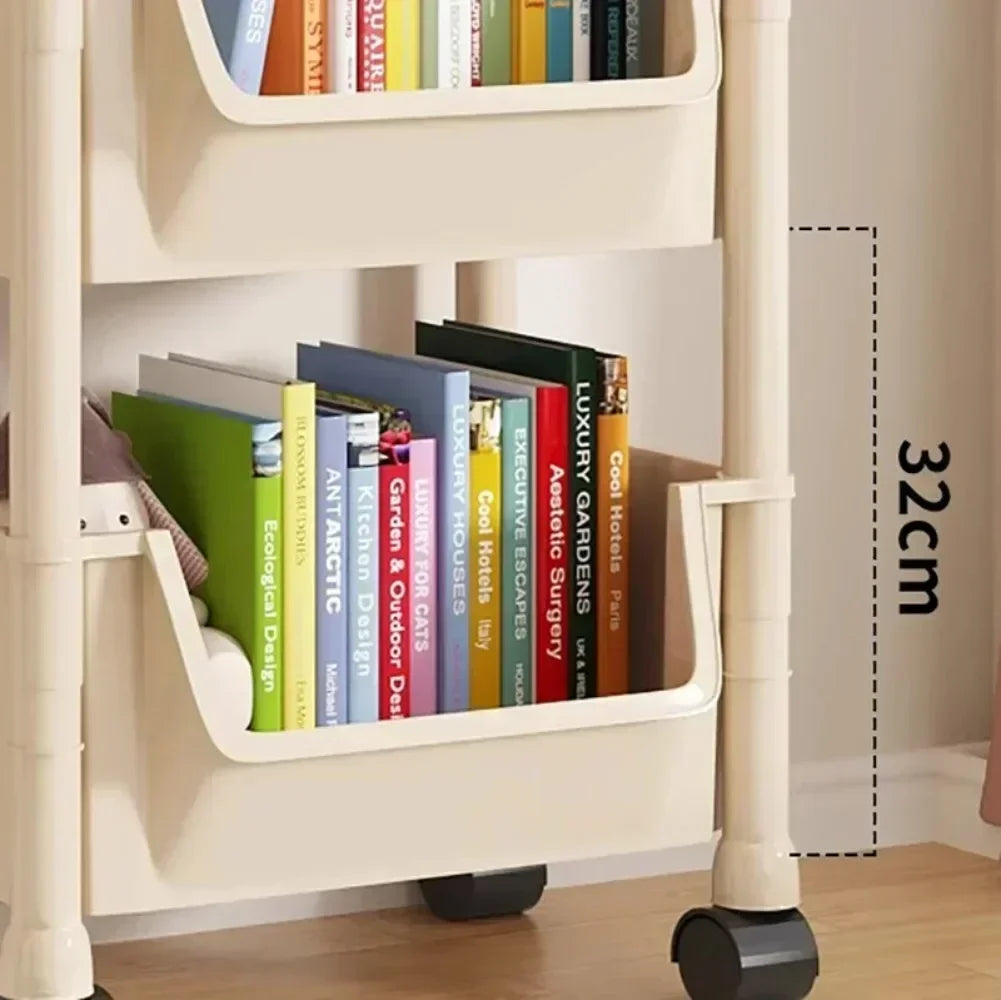 Portable Trolley Bookshelf with Wheels for Storage-2