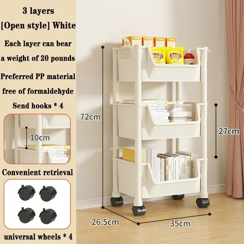 Portable Trolley Bookshelf with Wheels for Storage-3