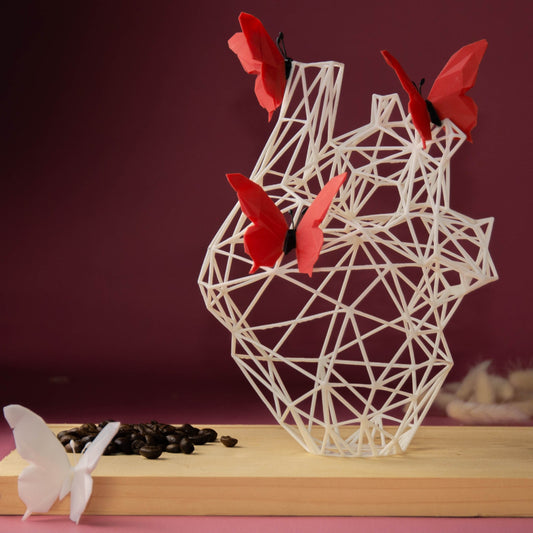 White Heart Sculpture with Red Butterflies – Art Collaboration -  Romantic Home Decor - “U Can Give Me Butterflies”-1