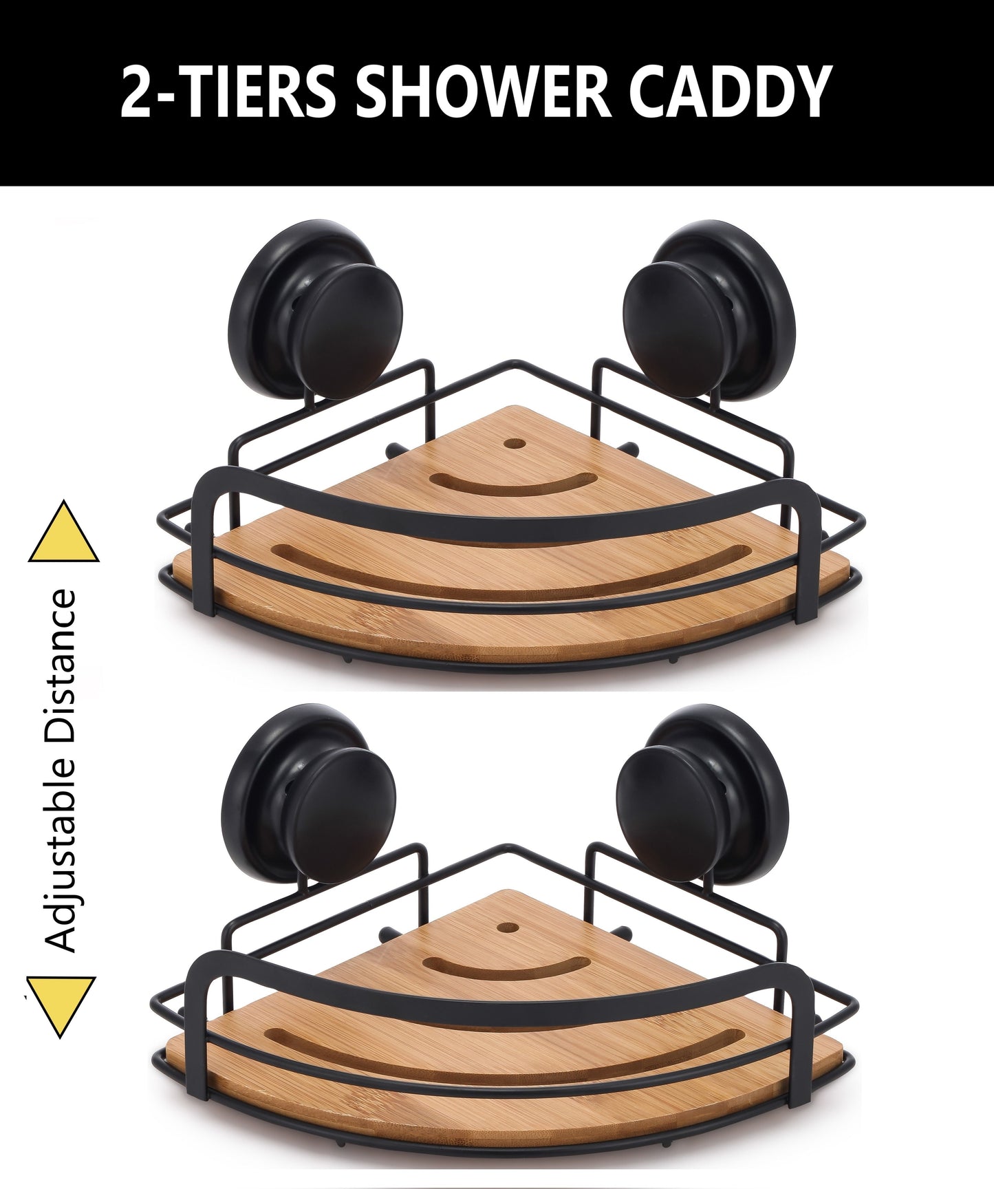 NNEDSZ 2 Pack Round Bamboo Corner Shower Caddy Shelf Basket Rack with Premium Vacuum Suction Cup No-Drilling for Bathroom and Kitchen-2