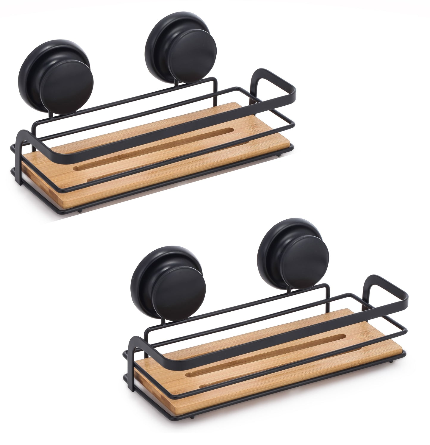 NNEDSZ 2 Pack Rectangular Bamboo Corner Shower Caddy Shelf Basket Rack with Premium Vacuum Suction Cup No-Drilling for Bathroom and Kitchen-0