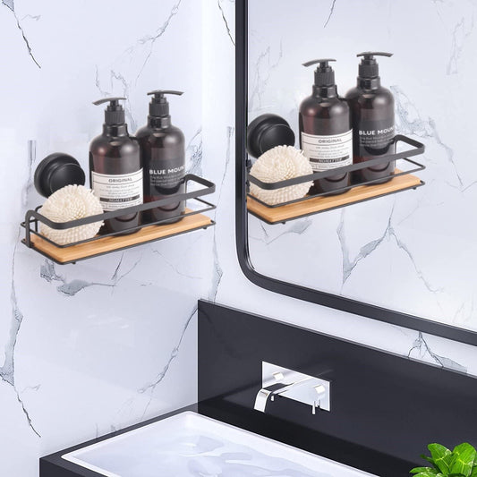 NNEDSZ 2 Pack Rectangular Bamboo Corner Shower Caddy Shelf Basket Rack with Premium Vacuum Suction Cup No-Drilling for Bathroom and Kitchen-1
