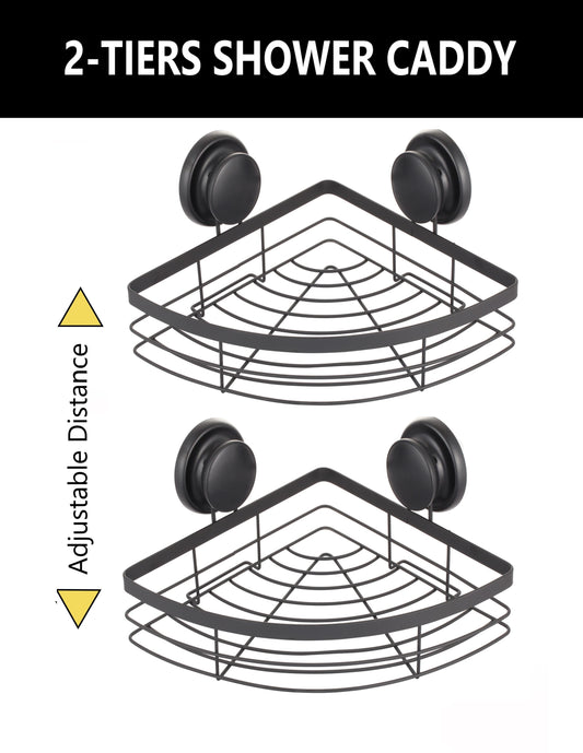 NNEDSZ 2 Pack Round Corner Shower Caddy Shelf Basket Rack with Premium Vacuum Suction Cup No-Drilling for Bathroom and Kitchen-1