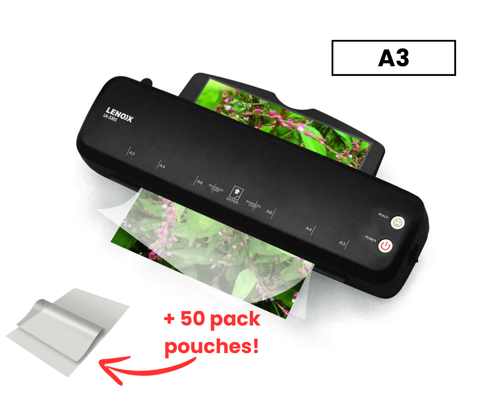 NNEDSZ Hot Paper Laminator 350W for 80-100 Microns with 50 A3 Laminating Pouches-0
