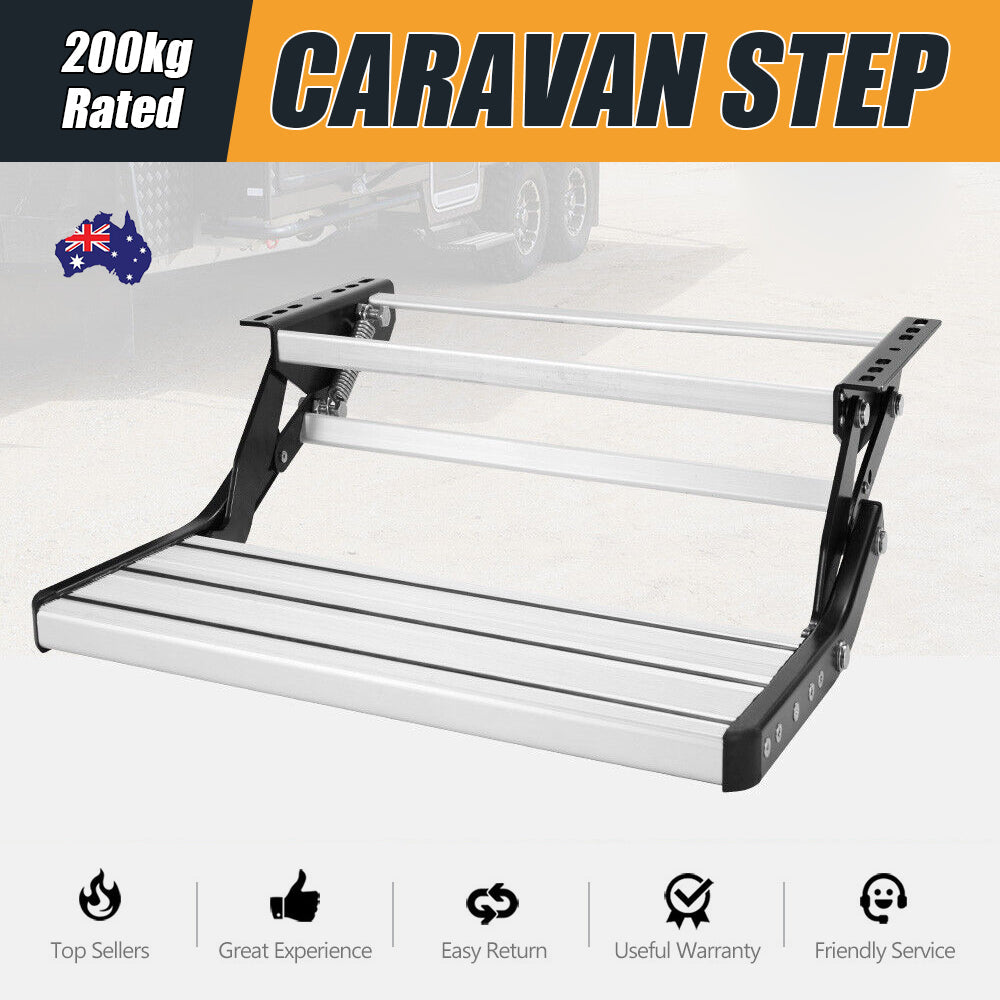 NNEDSZ 200KG Heavy Duty Caravan Step Folding Pull Out Portable RV Camper Trailer Tools-0