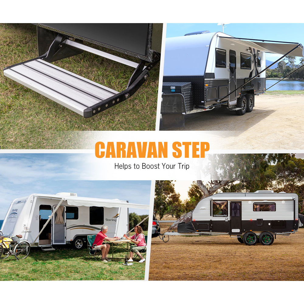 NNEDSZ 200KG Heavy Duty Caravan Step Folding Pull Out Portable RV Camper Trailer Tools-3