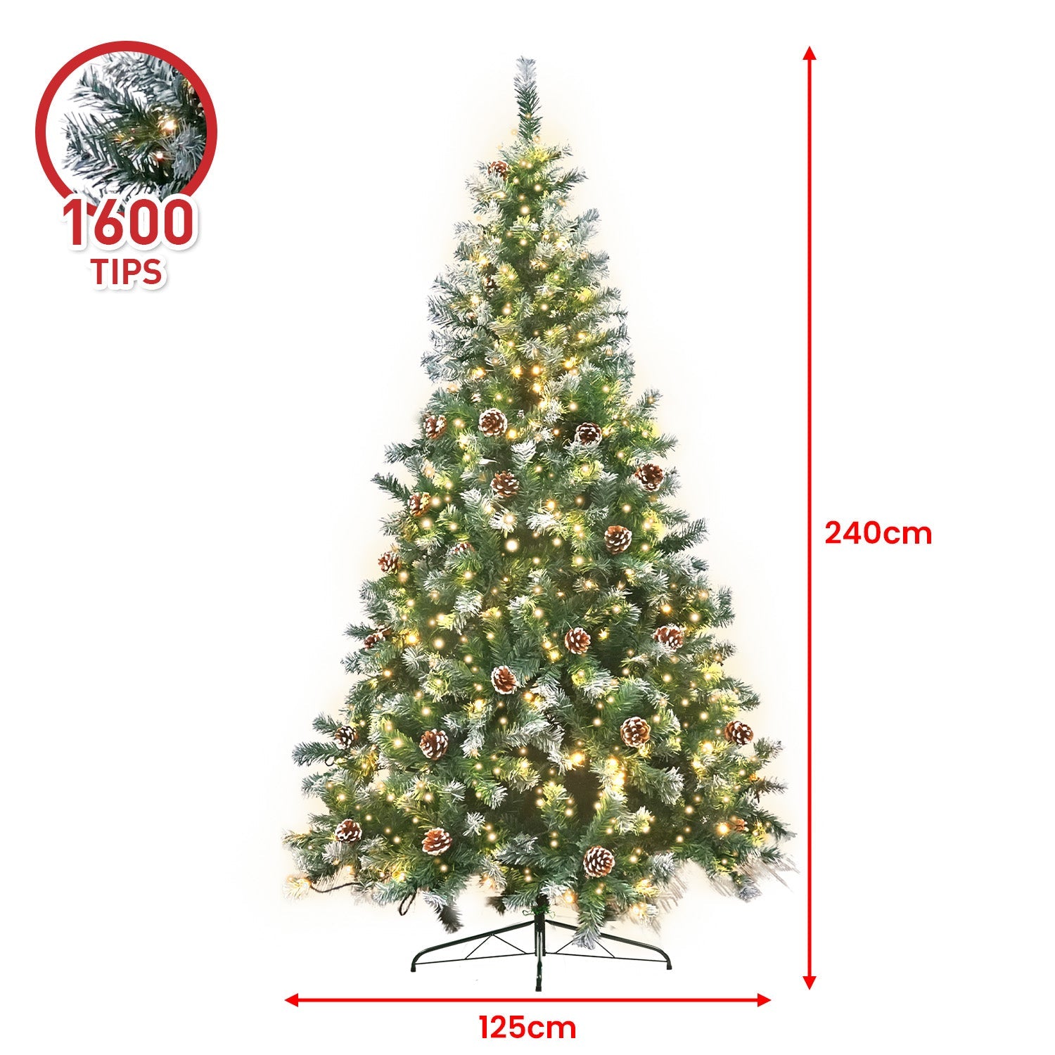 NNEDSZ Christabelle 2.4m Pre Lit LED Christmas Tree Decor with Pine Cones Xmas Decorations-3