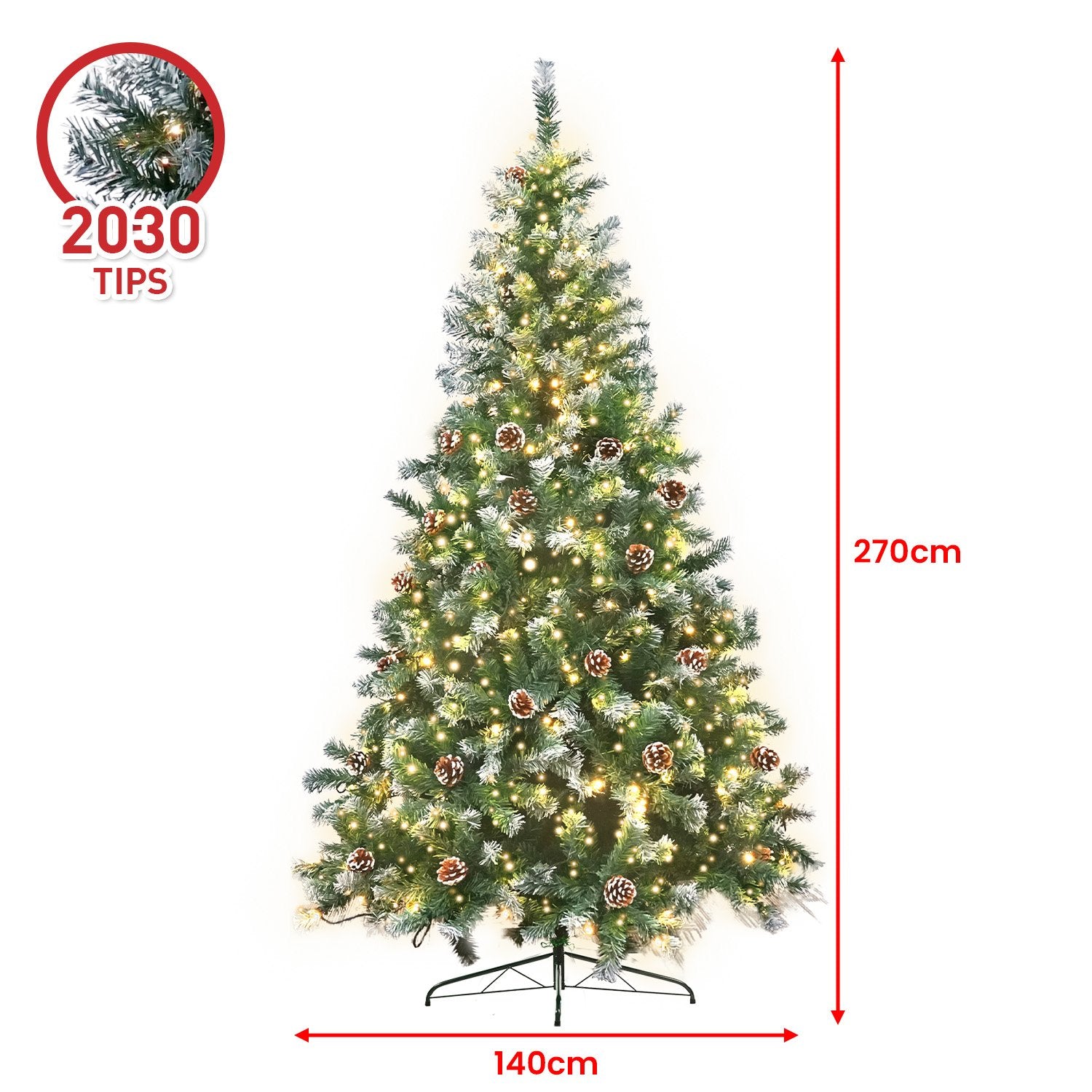 NNEDSZ Christabelle 2.7m Pre Lit LED Christmas Tree Decor with Pine Cones Xmas Decorations-3