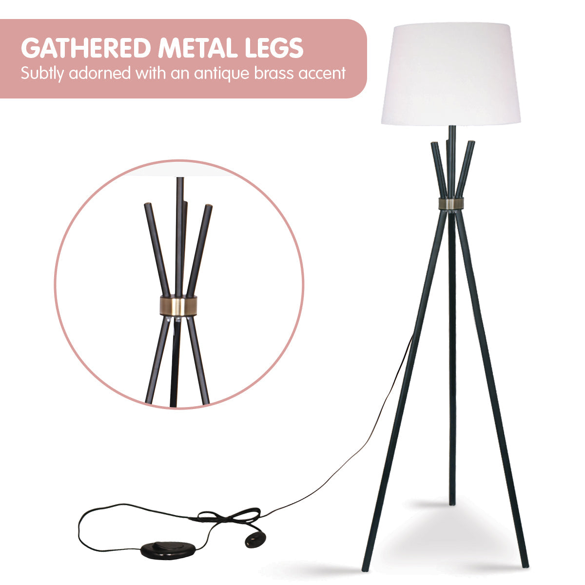 NNEDSZ Sarantino Tripod Floor Lamp in Metal and Antique Brass-3