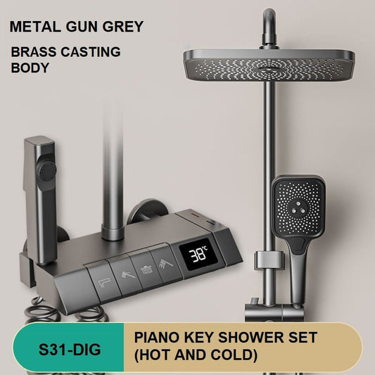 NNEDSZ GeoS31 Luxury Shower System Hot Cold Mixer Shower Set Bathroom Thermostatic SPA Rainfall Bath Tap Bathtub Wall Mount LED Digital Faucet-0