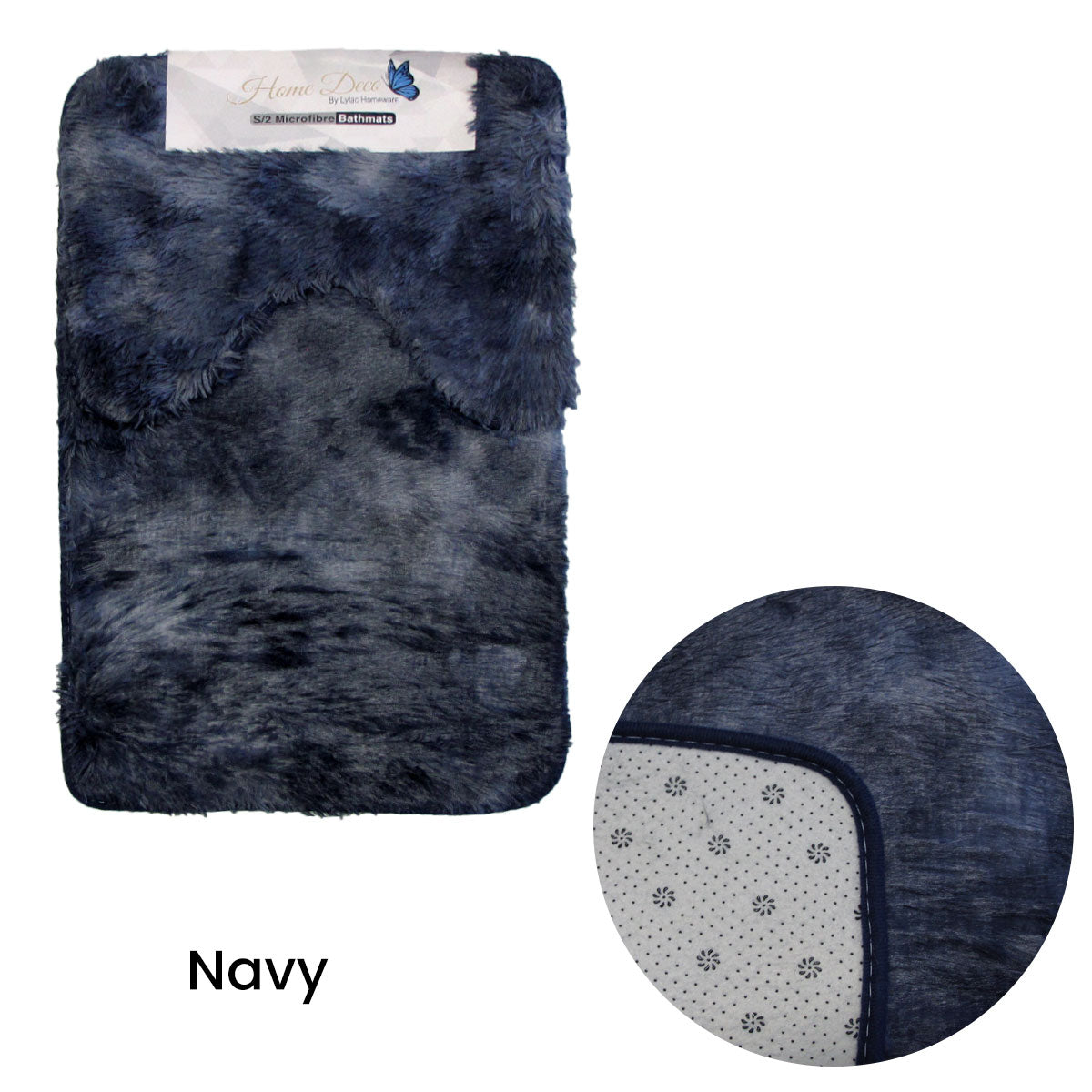 NNEDSZ 2 Pce 2-Toned Extra Light Weighted Shaggy Fluffy Bath Mat Set Navy-0