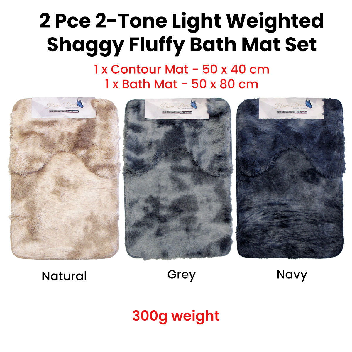 NNEDSZ 2 Pce 2-Toned Extra Light Weighted Shaggy Fluffy Bath Mat Set Navy-1