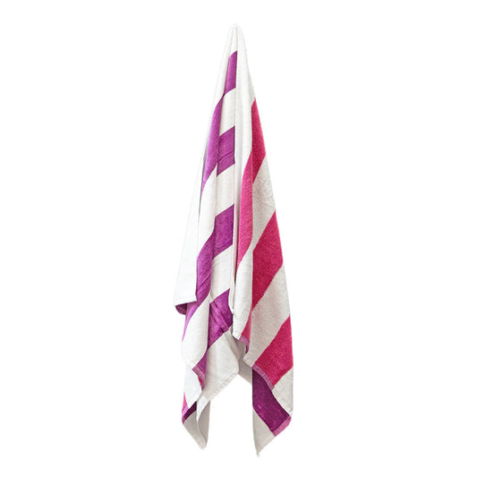 NNEDSZ Home 400GSM Premium Cotton Reversible Striped Beach Towel 76 x 152 cm Pink Purple-0