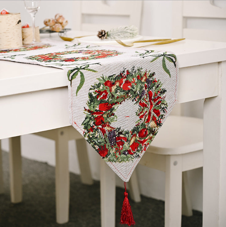 NNEDSZ Christmas Table Runner thickened knitted Dining Tablecloth Xmas Party Decor(Garland)-0