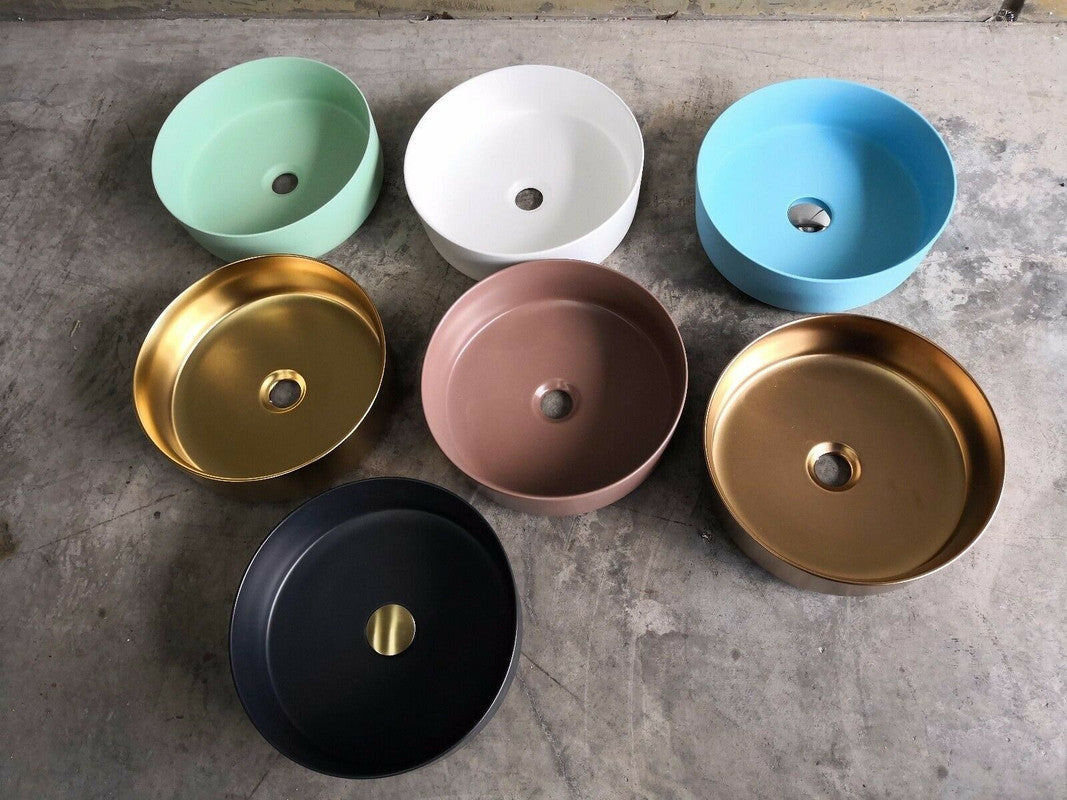 NNEDSZ 2023 Matte Black matte white matte Pink Green Gold Copper Round 360 mm Dia top counter basin porcelain sink-4