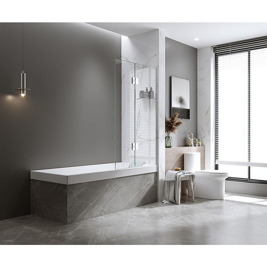 NNEDSZ 120cm Frameless Glass Bath Screen with Channel and Stainless Steel Hinges- Black-0