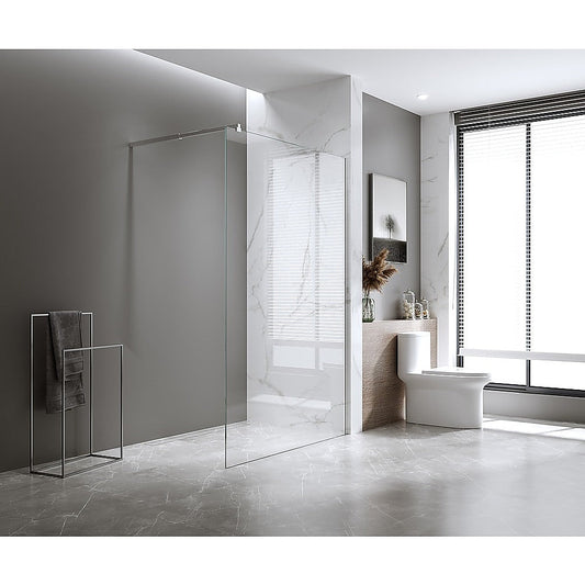 NNEDSZ 70x200cm Single Shower Glass Screen with Black Wall Channel-1