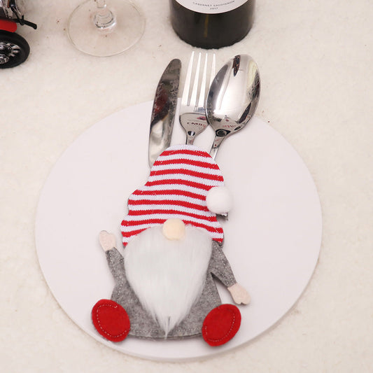 NNEDSZ Christmas Gnome Cutlery Holder – Red Striped Hat Silverware Pouch for Festive Table Decor 10 pieces-0
