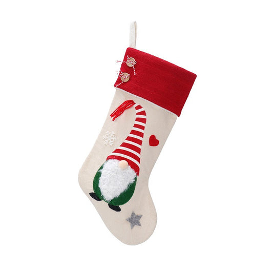 NNEDSZ Christmas Gnome Stocking with Red Striped Hat and Decorations - Holiday Decor (3 pieces)-0