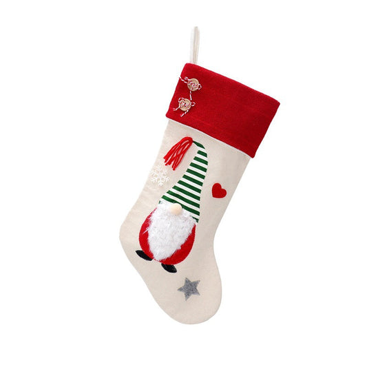 NNEDSZ Christmas Gnome Stocking with Red Striped Hat and Decorations - Holiday Decor (3 pieces)-0