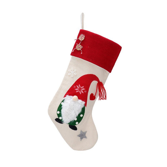NNEDSZ Christmas Gnome Stocking with Red Striped Hat and Decorations - Holiday Decor (3 pieces)-0