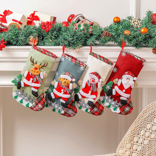 NNEDSZ Set of 4 Christmas Stockings with Santa, Reindeer, Snowman, and Teddy Bear - Holiday Mantel Decor-0
