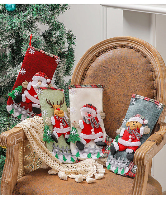 NNEDSZ Set of 4 Christmas Stockings with Santa, Reindeer, Snowman, and Teddy Bear - Holiday Mantel Decor-1