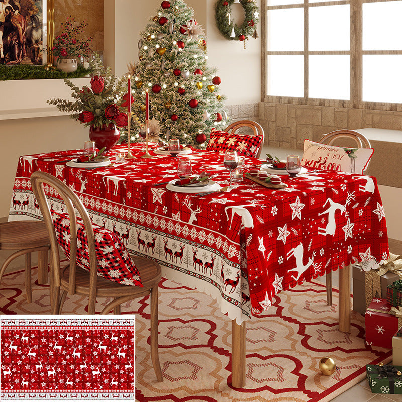 NNEDSZ Christmas Reindeer Pattern Tablecloth - Festive Red Holiday Table Cover for Dining and Home Decor  140*220cm-0