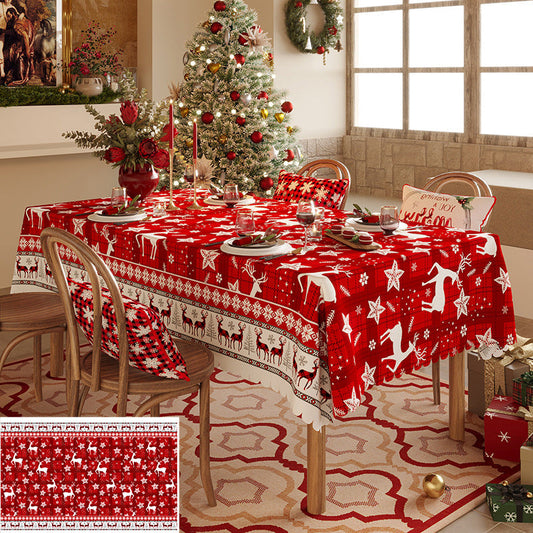 NNEDSZ Christmas Reindeer Pattern Tablecloth - Festive Red Holiday Table Cover for Dining and Home Decor  140*220cm-0