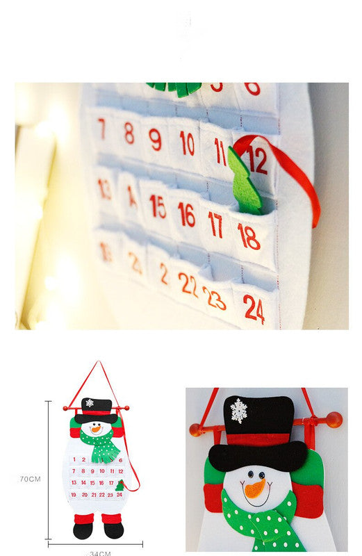 NNEDSZ Snowman Advent Calendar - Felt Christmas Countdown with 24 Pockets for Kids, Wall Hanging Decor-2