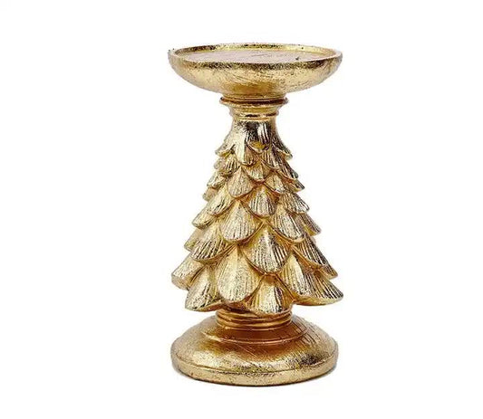 NNEDSZ Set of 3 Gold Christmas Tree Candle Holders - Festive Resin Pillar Stands, Elegant Holiday Decor-1