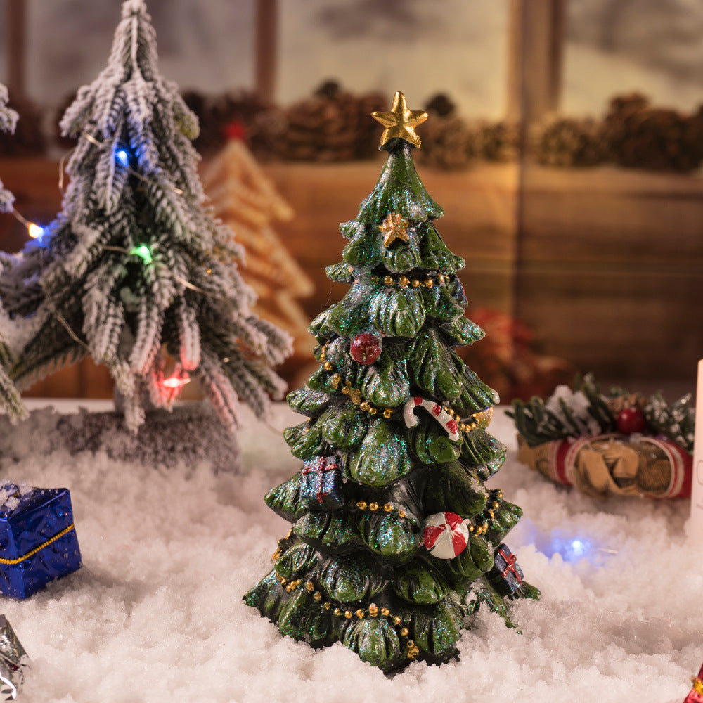 NNEDSZ Christmas Tree Figurine - Festive Resin Decoration with Ornaments, 17cm Holiday Decor-2